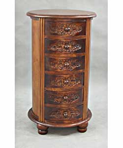 Carved Wood Round 6-drawer Jewelry Cabinet