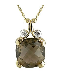 14k Yellow Gold Smokey Quartz Pendant Necklace