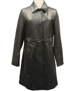 Komitor Women's 3/4 Length Plus Size Leather Coat