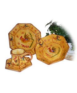 Sunshine Rooster Hand-painted 16-pc Dinner Set