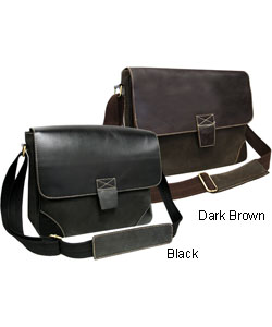 Flapover Single Buckle Leather Briefcase