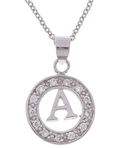 Sterling Silver Initial Circle CZ Necklace