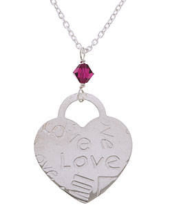 Sterling Silver Heart Necklace with Red Crystal