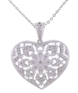 Sterling Silver 48 Diamond Vintage-style Heart Nec