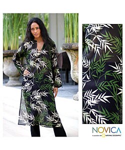 'Black Bamboo Paradise' Cotton Caftan (Indonesia)