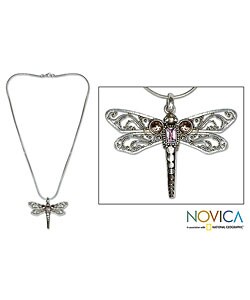 'Dragonfly Summer' Goldplated Amethyst Necklace (Indonesia)