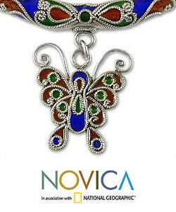'Rainbow Butterfly' Cloisonne Necklace (Thailand)