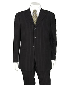 Armani Collezioni Black Textured Pinstripe Suit