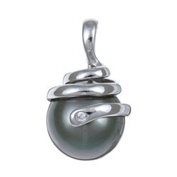 14k White Gold Black Tahitian Pearl Necklace (10-11mm)