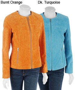 Mark Alan Zip-front Jewel Neck Suede Jacket