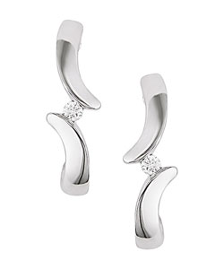 14k White Gold Diamond Hoop Earrings