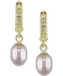 14k Yellow Gold Pink Rice Pearl Hoop Earrings