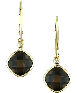 10k Yellow Gold Smokey Quartz/ Diamond Earrings