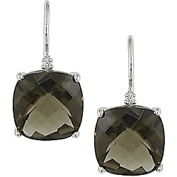 14k White Gold Square Smokey Quartz Hook Earrings