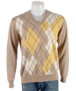 Jed Men's Taupe V-Neck Argyle Sweater