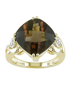 14k Yellow Gold Checkerboard Smokey Quartz Ring
