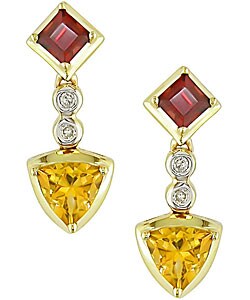 10k Yellow Gold Garnet Citrine Earrings