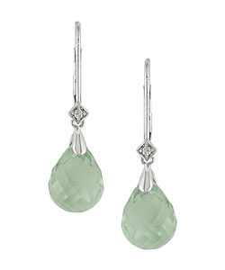 14k White Gold Green Amethyst Briolette Earrings