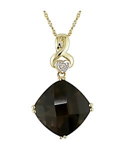 14k Gold Checkerboard Smokey Quartz Necklace