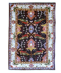 Indo-Mahal Navy/ Ivory Hand-knotted Rug (6' x 9')