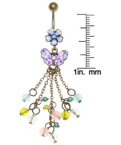 Flower Belly Ring with Butterfly and Beads