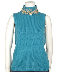 Blumarine Turquoise Sleeveless Embroidery Sweater