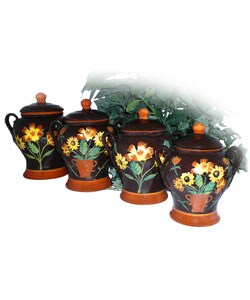 English Sunflower Hand Painted 4-piece Canister Set