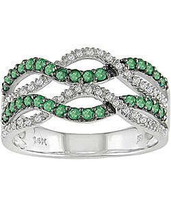 14k White Gold 1/8ct TDW Diamond Emerald Ring