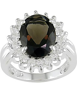 Sterling Silver Smokey Quartz White Topaz Ring