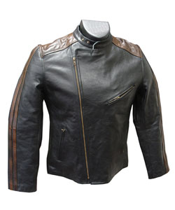 Amerileather Men's Dual Leather Stripe Motorcycle Jacket
