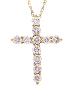 14k Yellow Gold 1/2ct TDW Diamond Cross Necklace (G-H, I2)