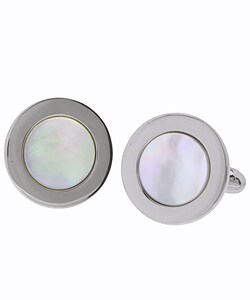 Sterling Silver Round Mother of Pearl Cuff Links