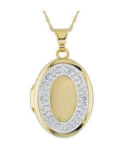 10k Yellow Gold Oval Crystal Locket Necklace
