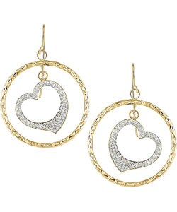 10k Gold White Crystal Circle Heart Earrings