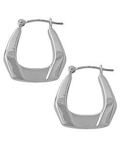 14k White Gold Beveled Hoop Earrings