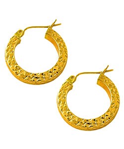 14k Yellow Gold Hammered Square-tube Hoop Earrings