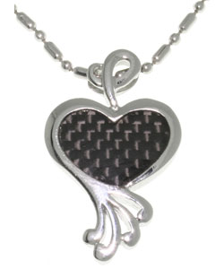 Stainless Steel and Carbon Fiber Heart Necklace