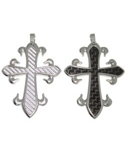 Stainless Steel and Carbon Fiber Cross Necklace
