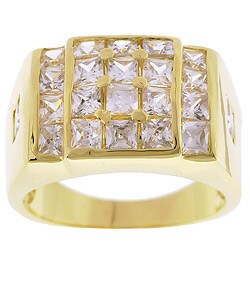 14k Yellow Gold Overlay Men's Surface Fire CZ Ring