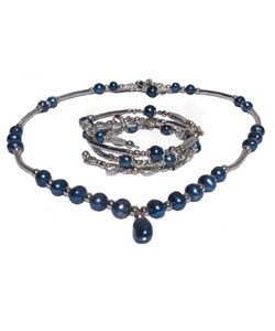 Blue Pearl Silver Bracelet and Necklace (Peru)