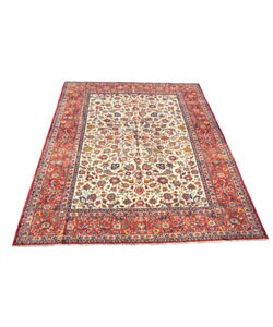 Persian Kashan Hand-knotted Ivory/Red Rug (11' x 15')