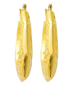 14k Yellow Gold Engraved Octagon Hoop Earrings