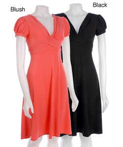 London Times Women's Pouf Cap Sleeve Dress