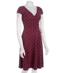 London Times Cap Sleeve Surplus Wrap Dress