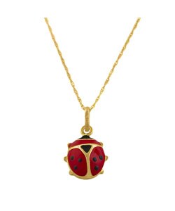 14k Gold and Enamel Lady Bug Necklace
