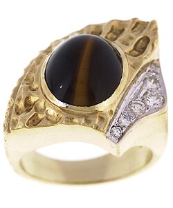 14k Gold Tiger's Eye and Diamond Freeform Ring