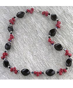 Onyx and Red Coral Necklace (USA)