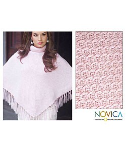Alpaca wool poncho 'Baby Pink' (Peru)