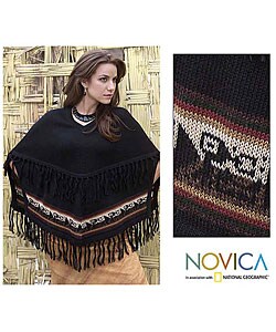 'Andean Bonfire' Alpaca Wool Poncho (Peru)