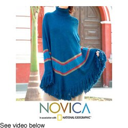 Alpaca Wool Poncho 'Casual Blue' (Peru)
